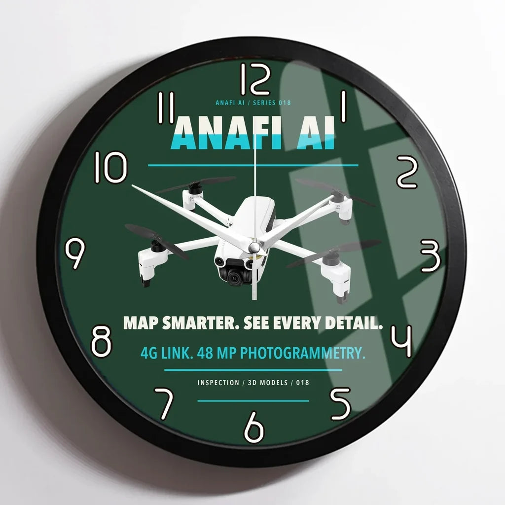 Parrot ANAFI Ai design on dark green framed wall clock