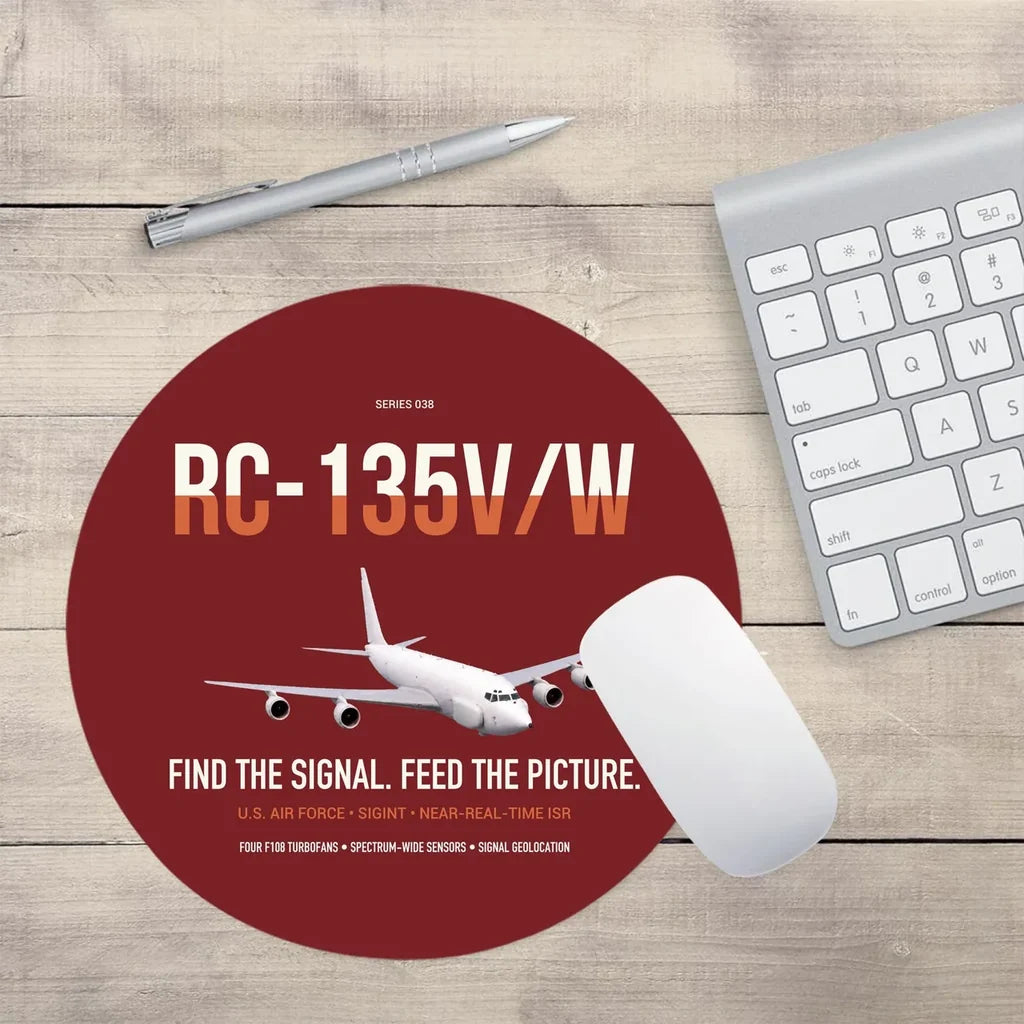 RC-135V W Rivet Joint design on dark red round mouse pad