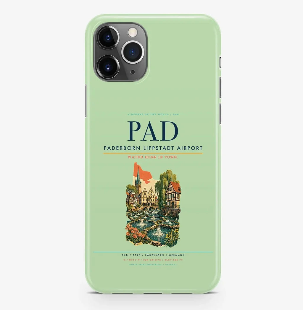 Paderborn Airport (PAD) design on light green iPhone 16 Pro MagSafe case