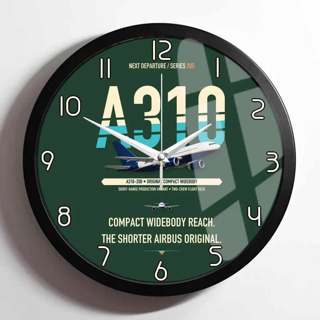 Airbus A310-200 design on dark green framed wall clock