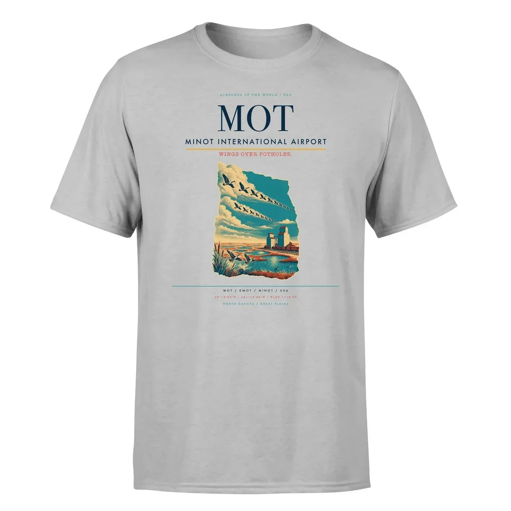 Minot International Airport (MOT) T-Shirt single-side front print in Light Gray | minot-international-airport-mot-double-side-t-shirt