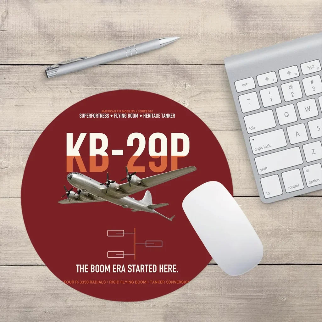 KB-29P SUPERFORTRESS design on dark red round mouse pad
