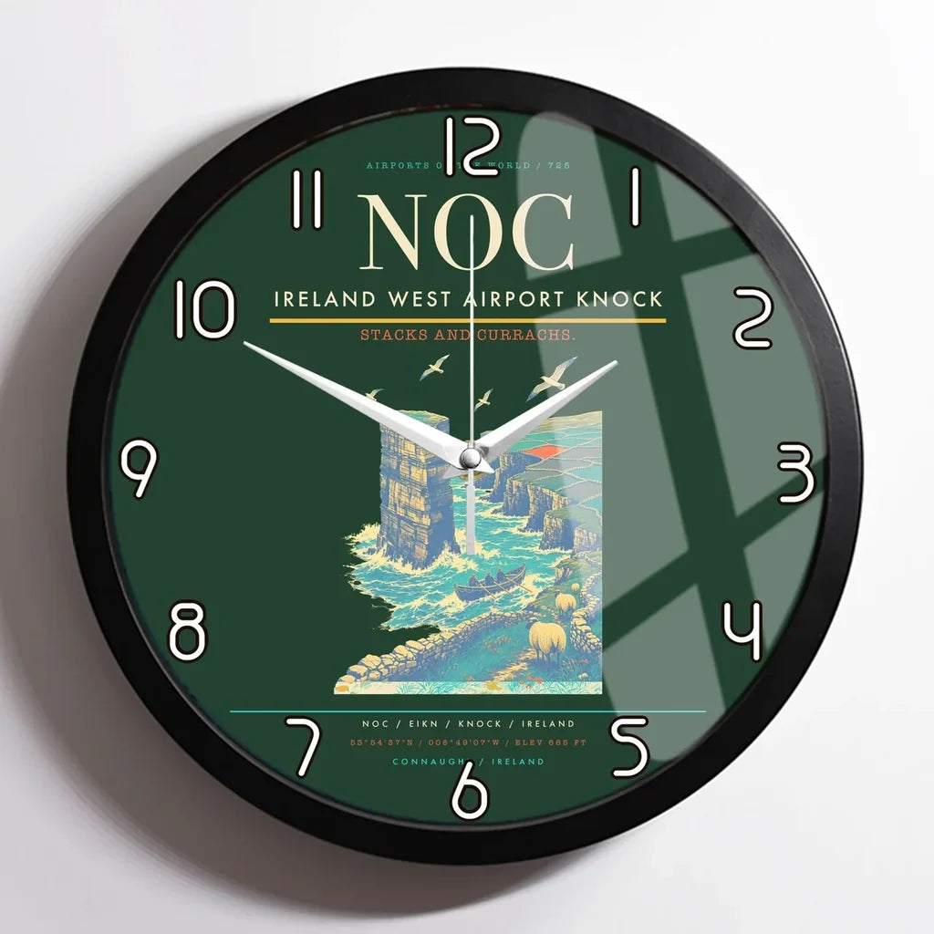 Ireland West Airport Knock (NOC) design on dark green framed wall clock
