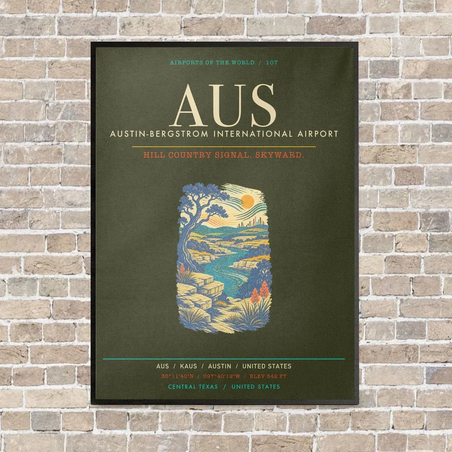 Austin-Bergstrom International Airport AUS - Canvas Framed - Green Army