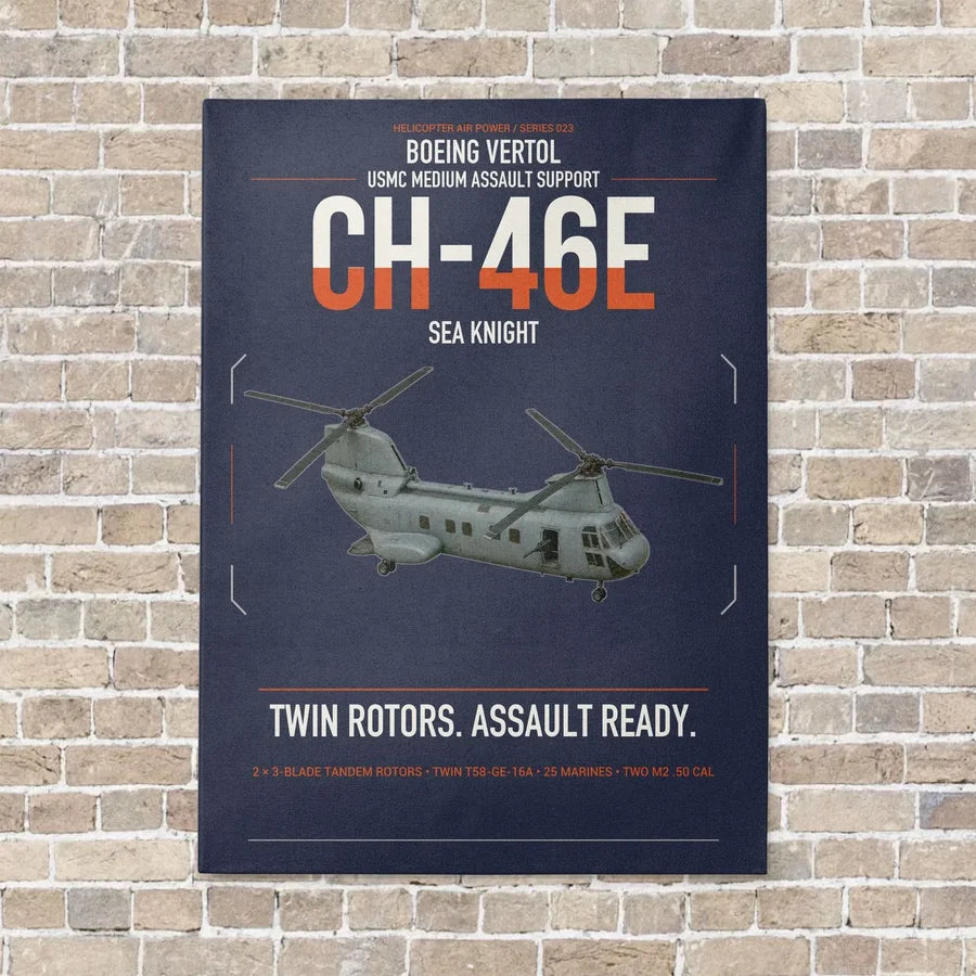 Boeing Vertol CH-46E Sea Knight vertical canvas print - no frame - navy blue background