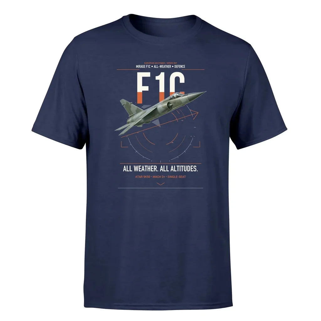 Dassault Mirage F1C design on navy blue t-shirt, single-side print