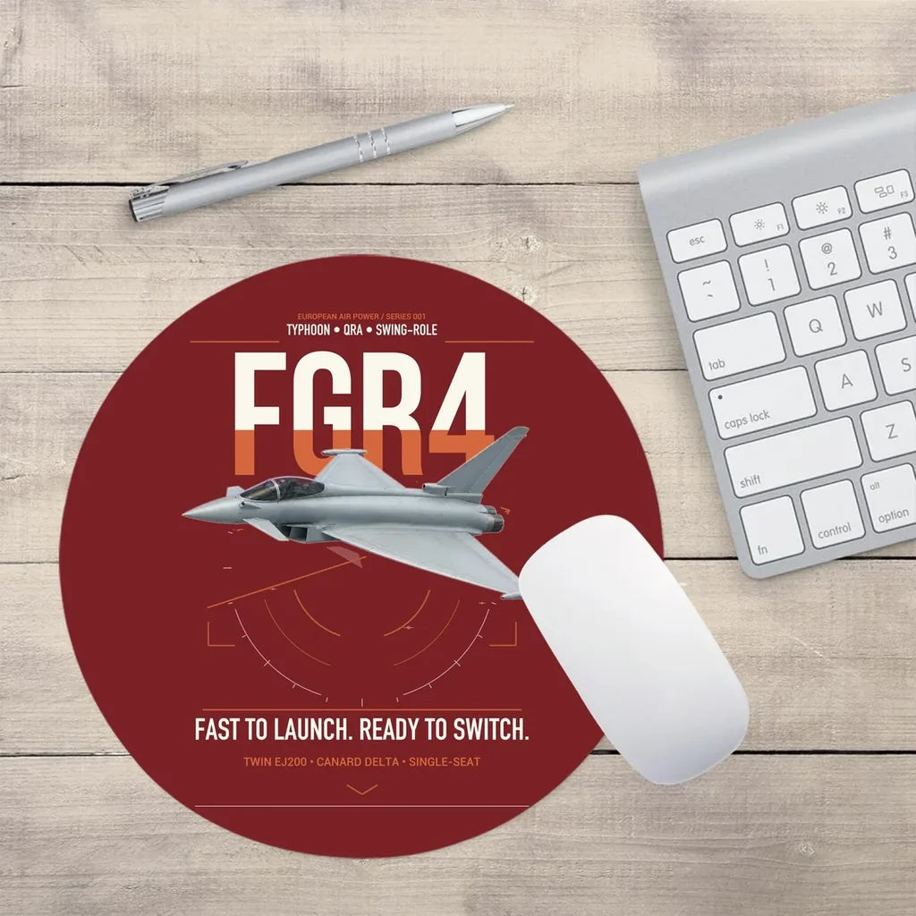Eurofighter Typhoon FGR4 design on dark red round mouse pad