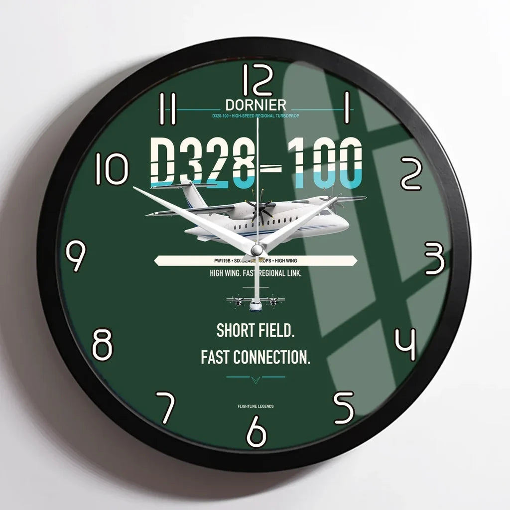 Dornier D328-100 design on dark green framed wall clock