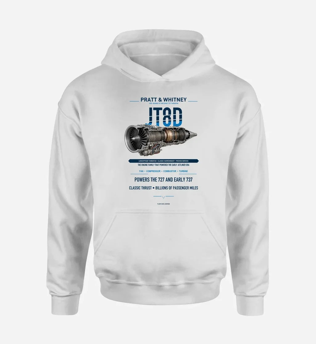 JT8D design on white hoodie single side