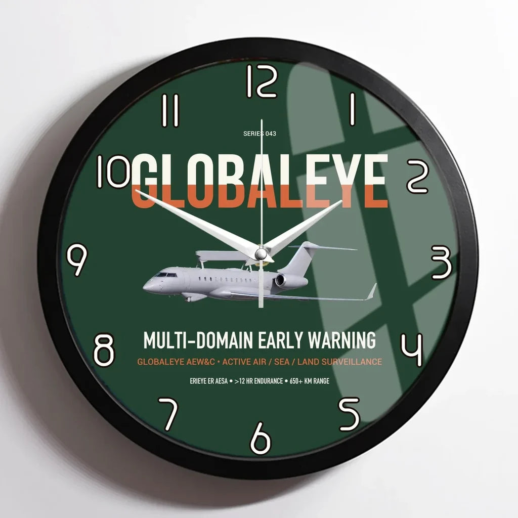 Saab GlobalEye design on dark green framed wall clock