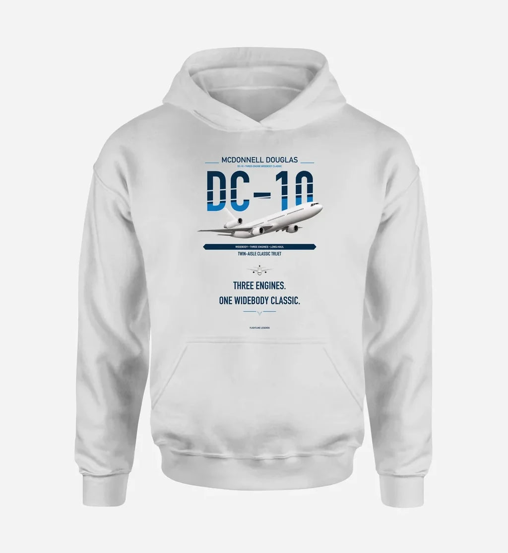 McDonnell Douglas DC-10 design on white double-side hoodie, single-side print