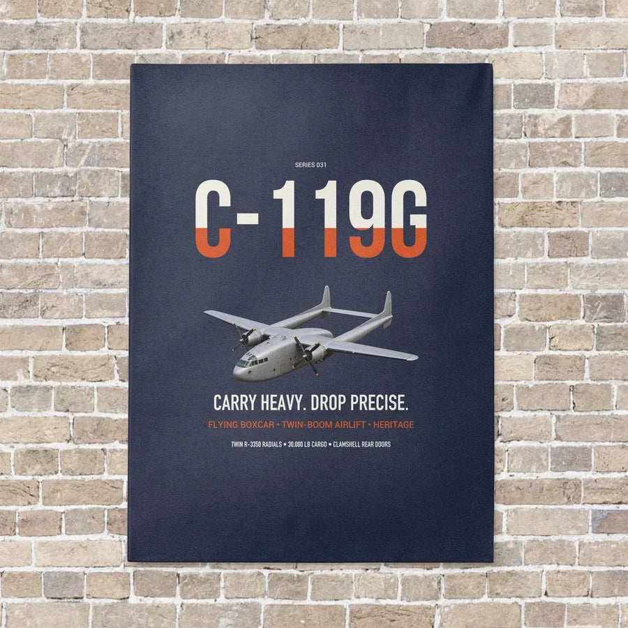 C-119G Flying Boxcar vertical canvas print - no frame - navy blue background