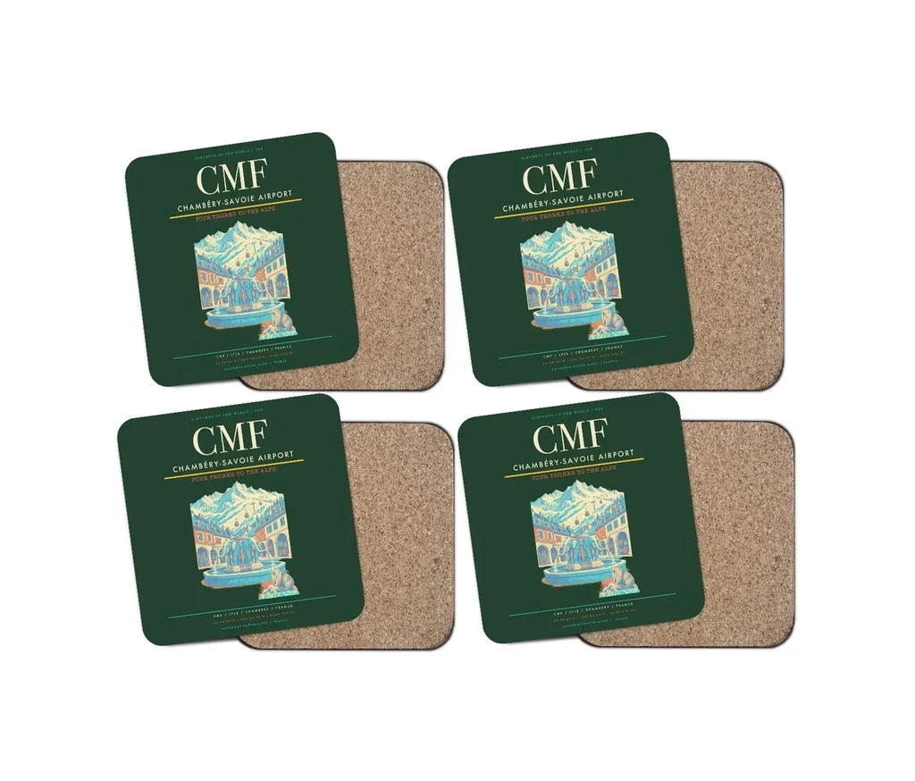 Chambéry-Savoie Airport (CMF) design on dark green 4 pieces set coaster