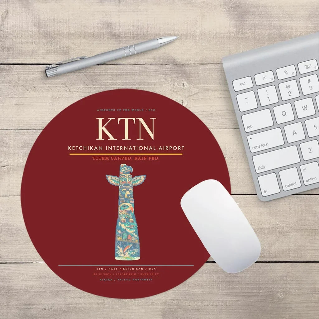 Ketchikan International Airport (KTN) design on dark red round mouse pad