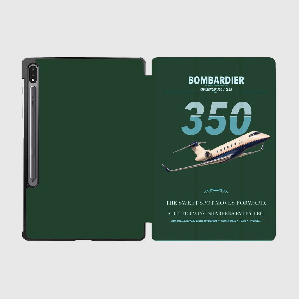 Bombardier Challenger 350 design on dark green samsung tablet tablet case