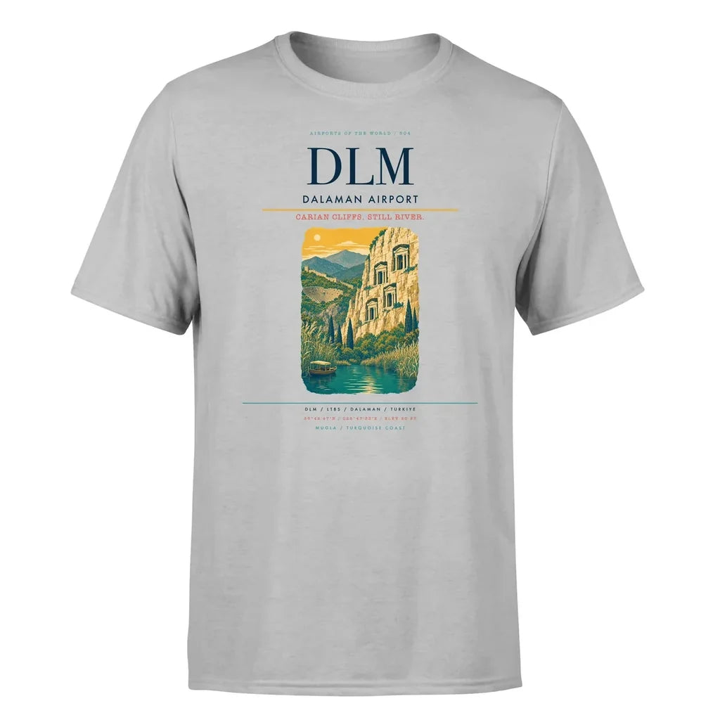 Dalaman Airport (DLM) T-Shirt single-side front print in Light Gray | dalaman-airport-dlm-double-side-t-shirt