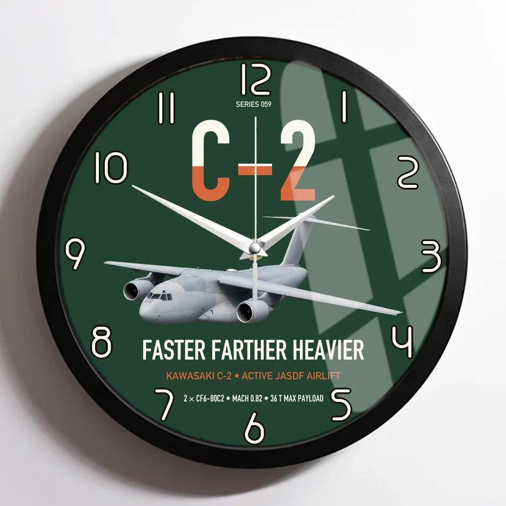 Kawasaki C-2 design on dark green framed wall clock