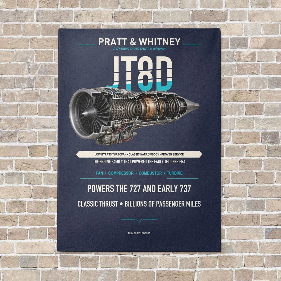JT8D vertical canvas print - no frame - navy blue background
