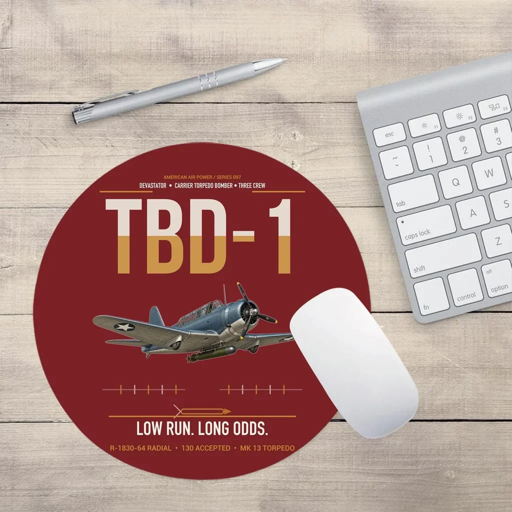 TBD-1 Devastator design on dark red round mouse pad