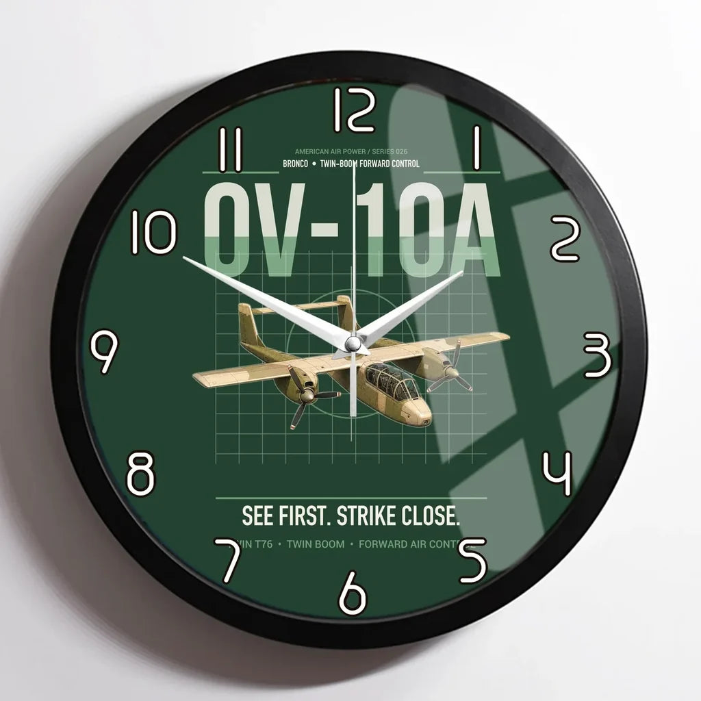 OV-10A Bronco design on dark green framed wall clock