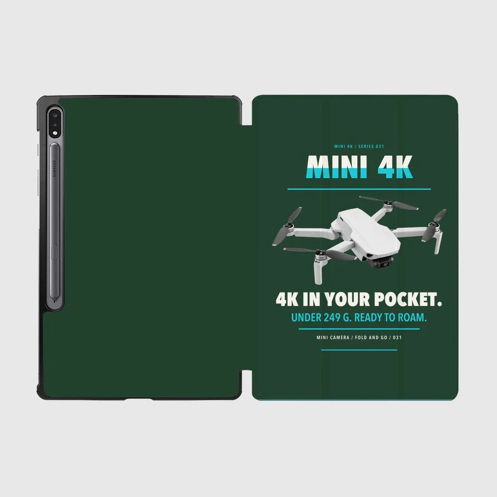 DJI Mini 4K design on dark green samsung tablet tablet case