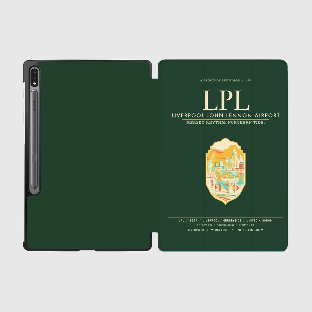 Liverpool John Lennon Airport (LPL) design on dark green samsung tablet tablet case