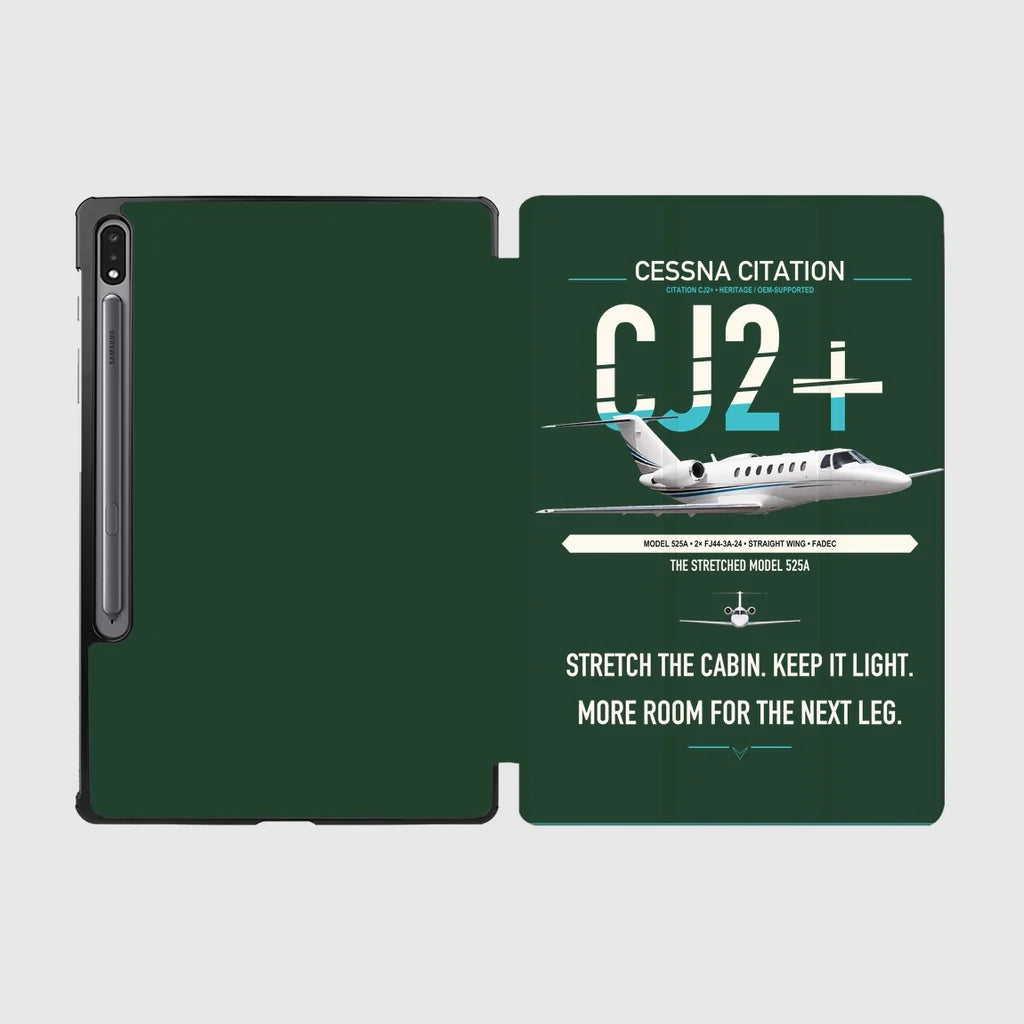 Cessna Citation CJ2+ design on dark green samsung tablet tablet case