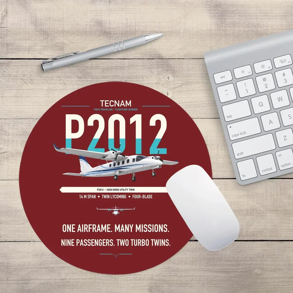 Tecnam P2012 Traveller design on dark red round mouse pad