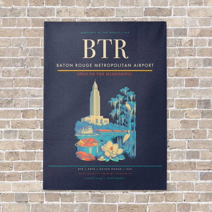 Baton Rouge Metropolitan Airport BTR - Canvas No Frame - Navy Blue