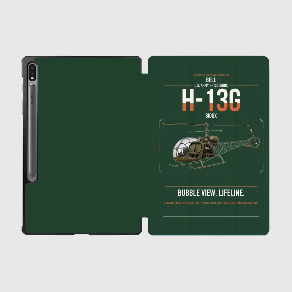 Bell H-13G Sioux design on dark green samsung tablet tablet case
