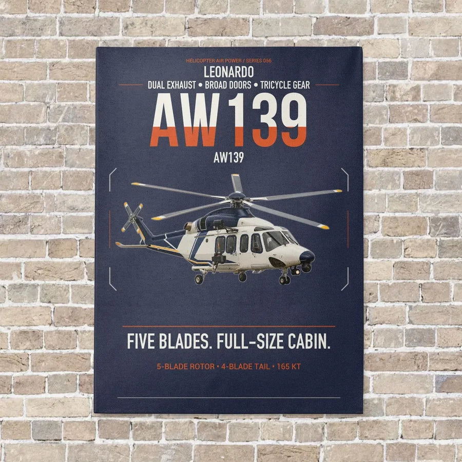 Leonardo AW139 vertical canvas print - no frame - navy blue background