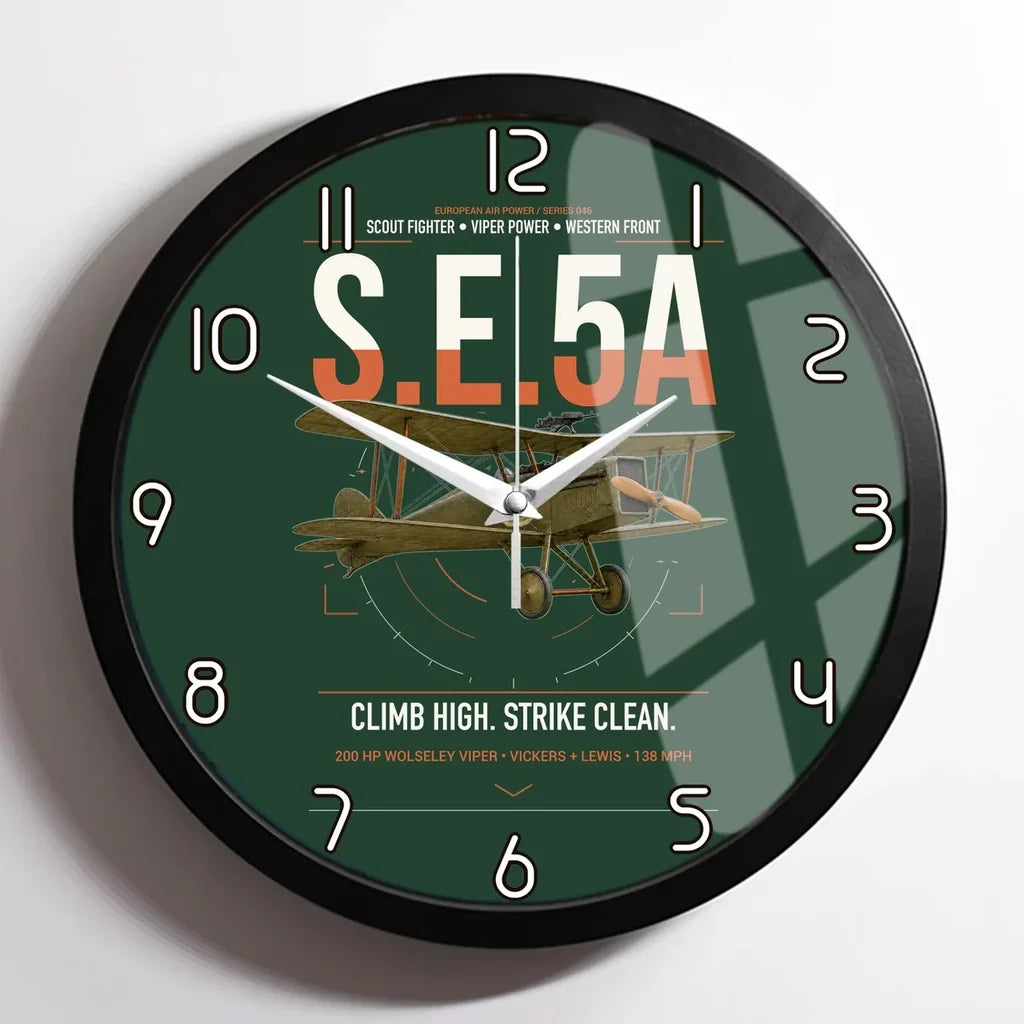 Royal Aircraft Factory S.E.5a design on dark green framed wall clock