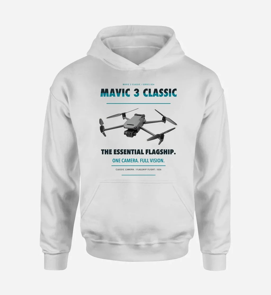 DJI Mavic 3 Classic design on white hoodie single side