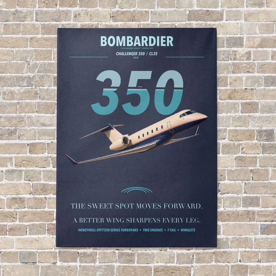 Bombardier Challenger 350 vertical canvas print - no frame - navy blue background