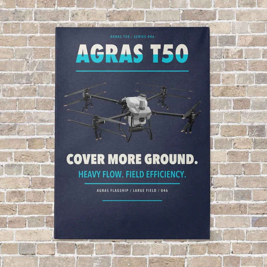 DJI Agras T50 vertical canvas print - no frame - navy blue background