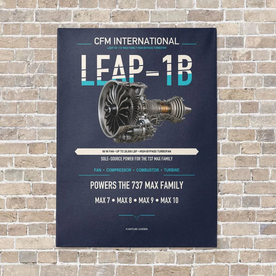 CFM LEAP-1B vertical canvas print - no frame - navy blue background
