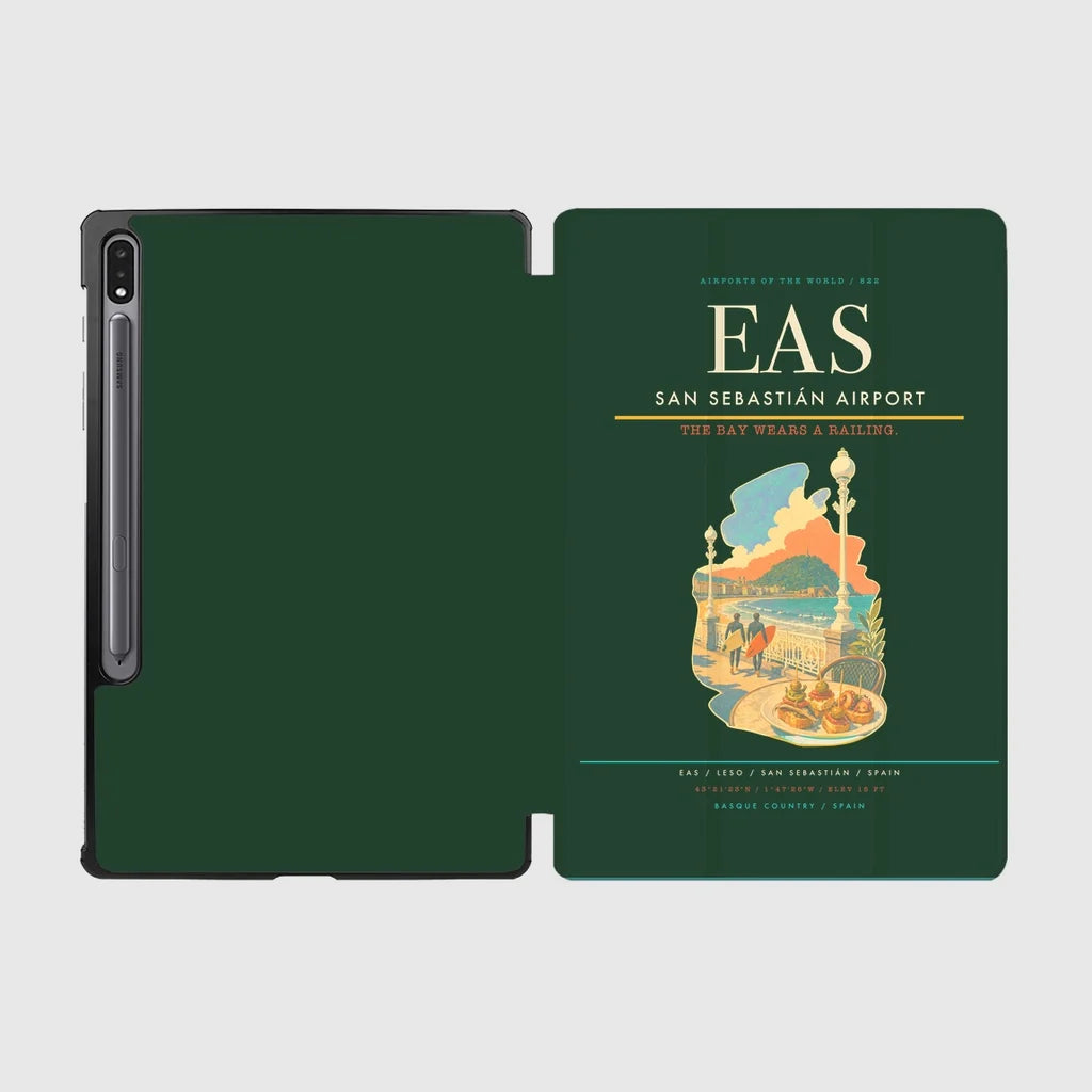San Sebastián Airport (EAS) design on dark green samsung tablet tablet case