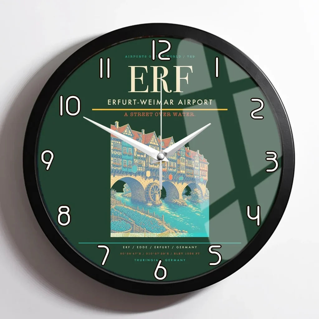 Erfurt-Weimar Airport (ERF) design on dark green framed wall clock