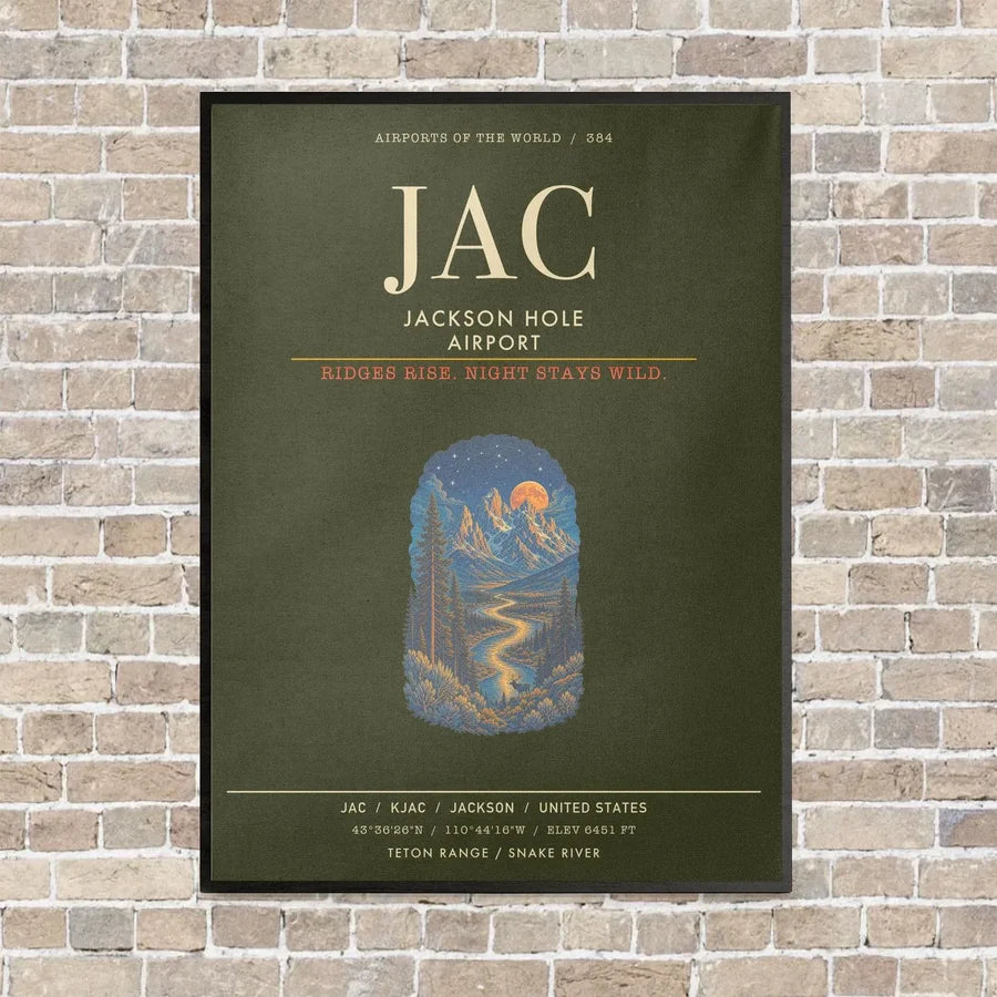 Jackson Hole Airport JAC - Canvas Framed - Green Army