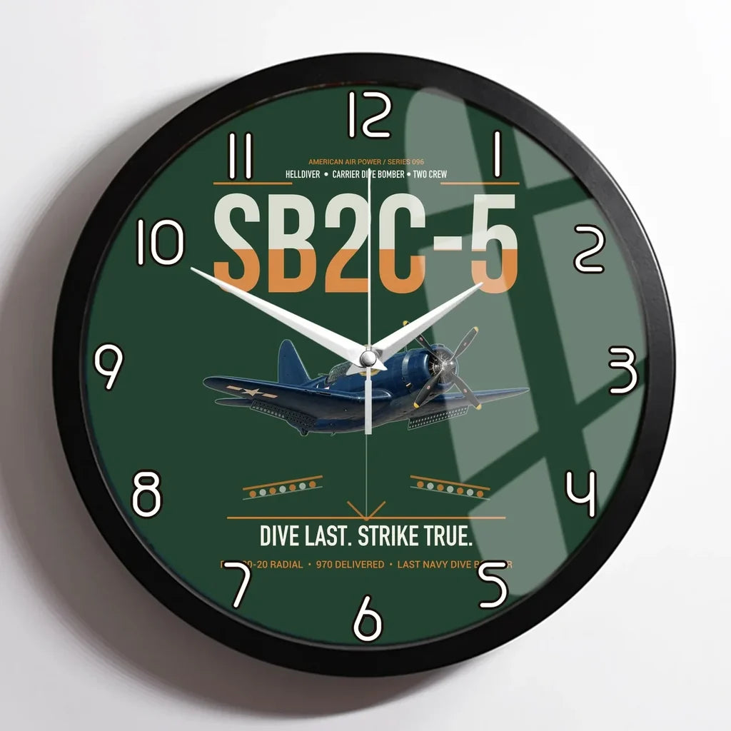 SB2C-5 Helldiver design on dark green framed wall clock