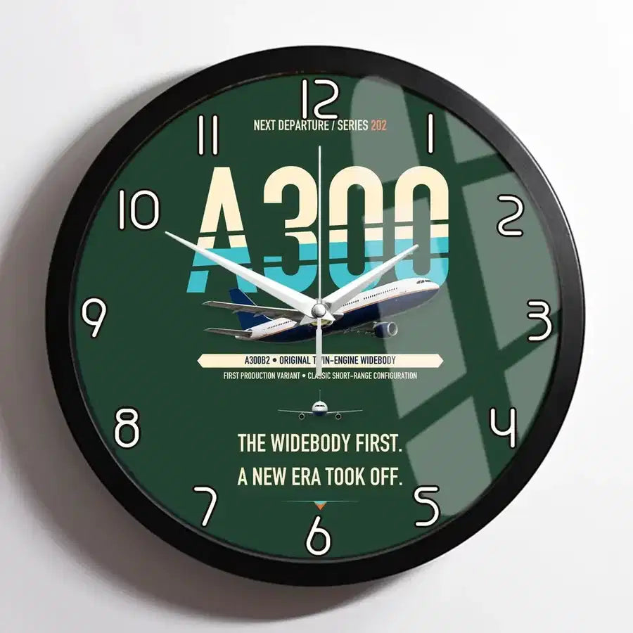 Airbus A300B2 design on dark green framed wall clock