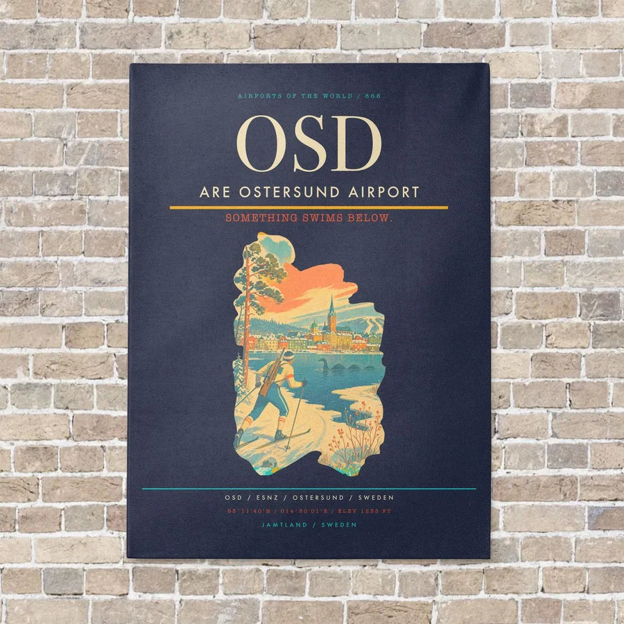 Are Ostersund Airport OSD vertical canvas print - no frame - navy blue background