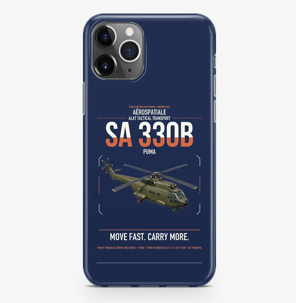 Aérospatiale SA 330B Puma design on navy blue magsafe iphone case, for iPhone Pro Max
