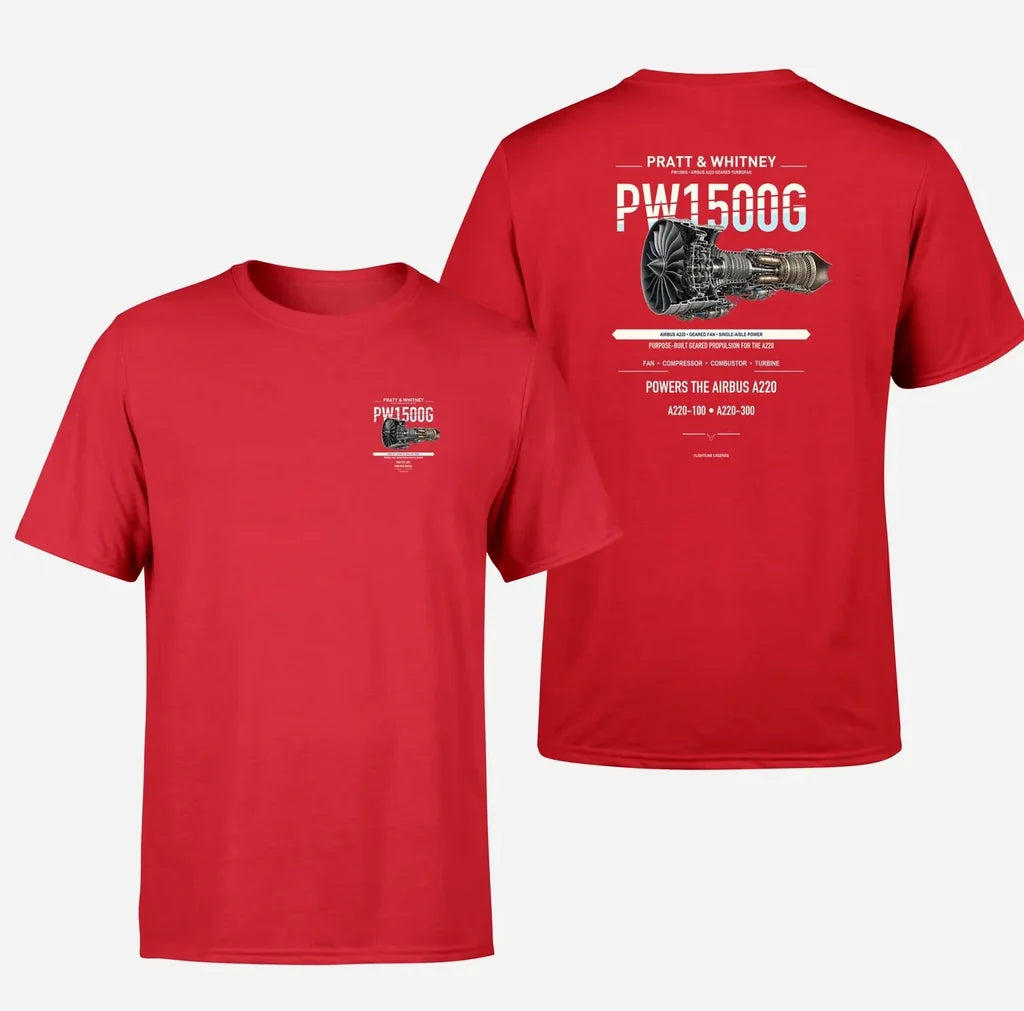 PW1500G design on red t shirt