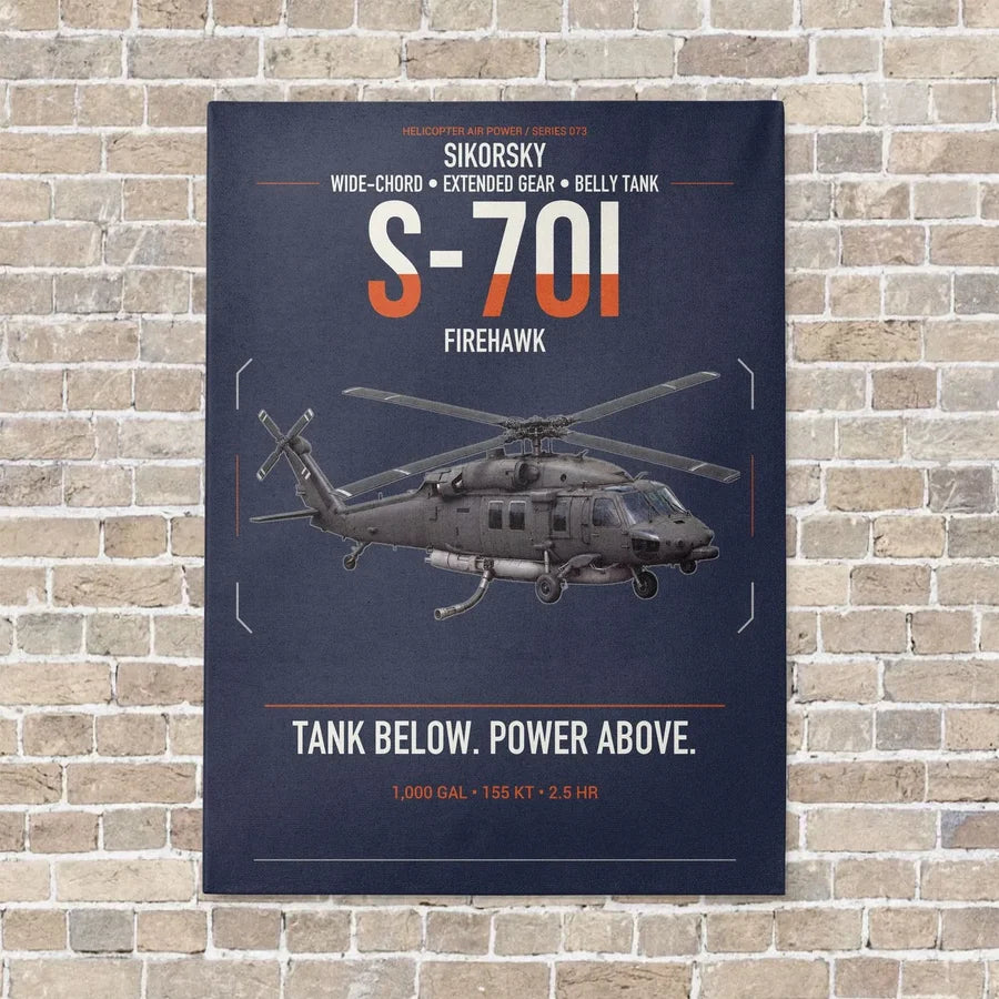 Sikorsky S-70i FIREHAWK vertical canvas print - no frame - navy blue background