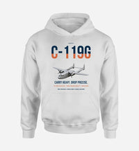 Thumbnail for C-119G Flying Boxcar design on white double-side hoodie, single-side print