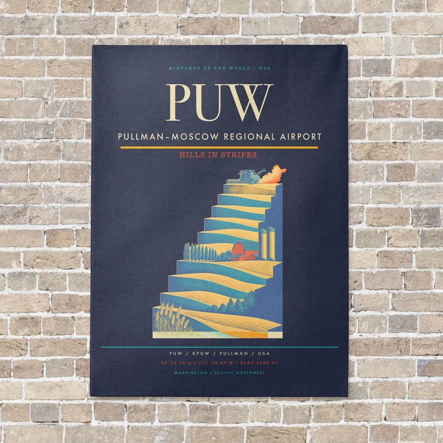 Pullman–Moscow Regional Airport PUW vertical canvas print - no frame - navy blue background
