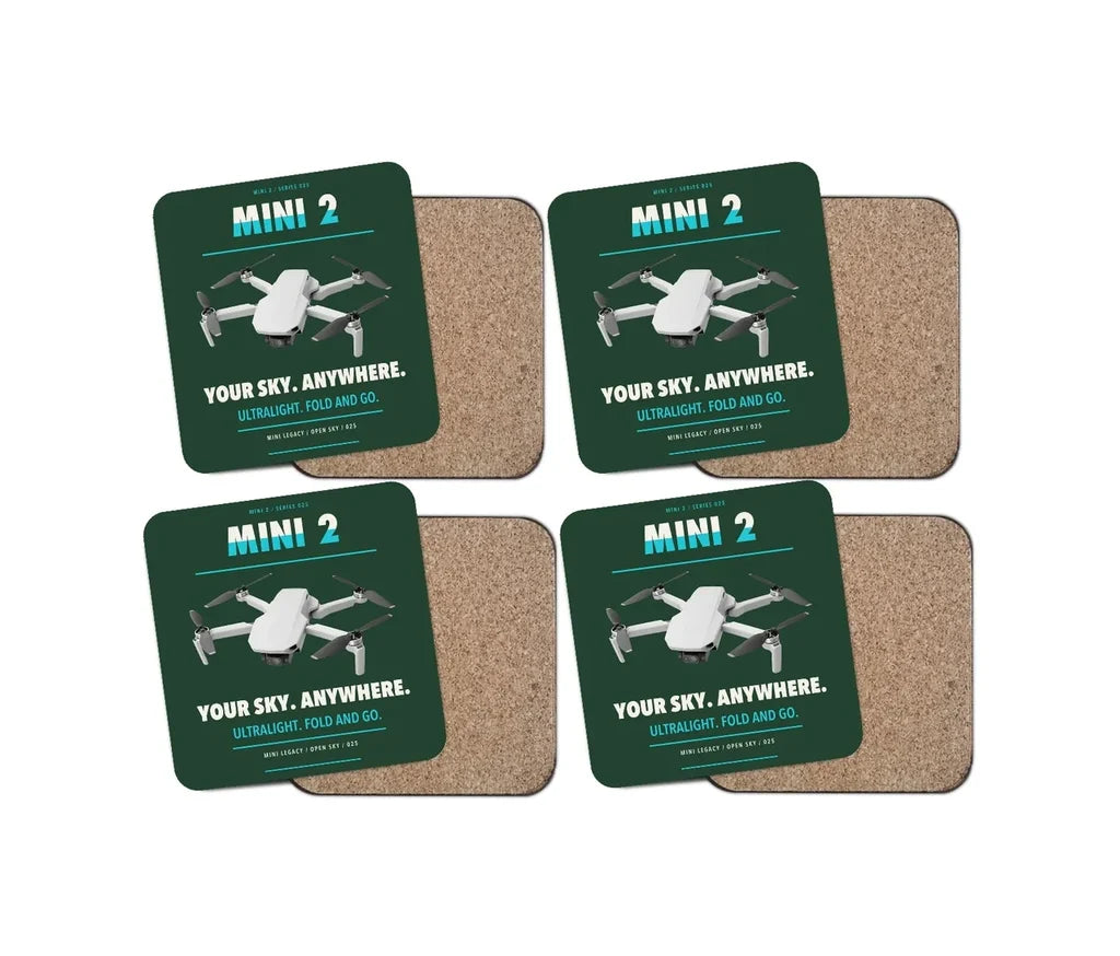 DJI Mini 2 design on dark green 4 pieces set coaster