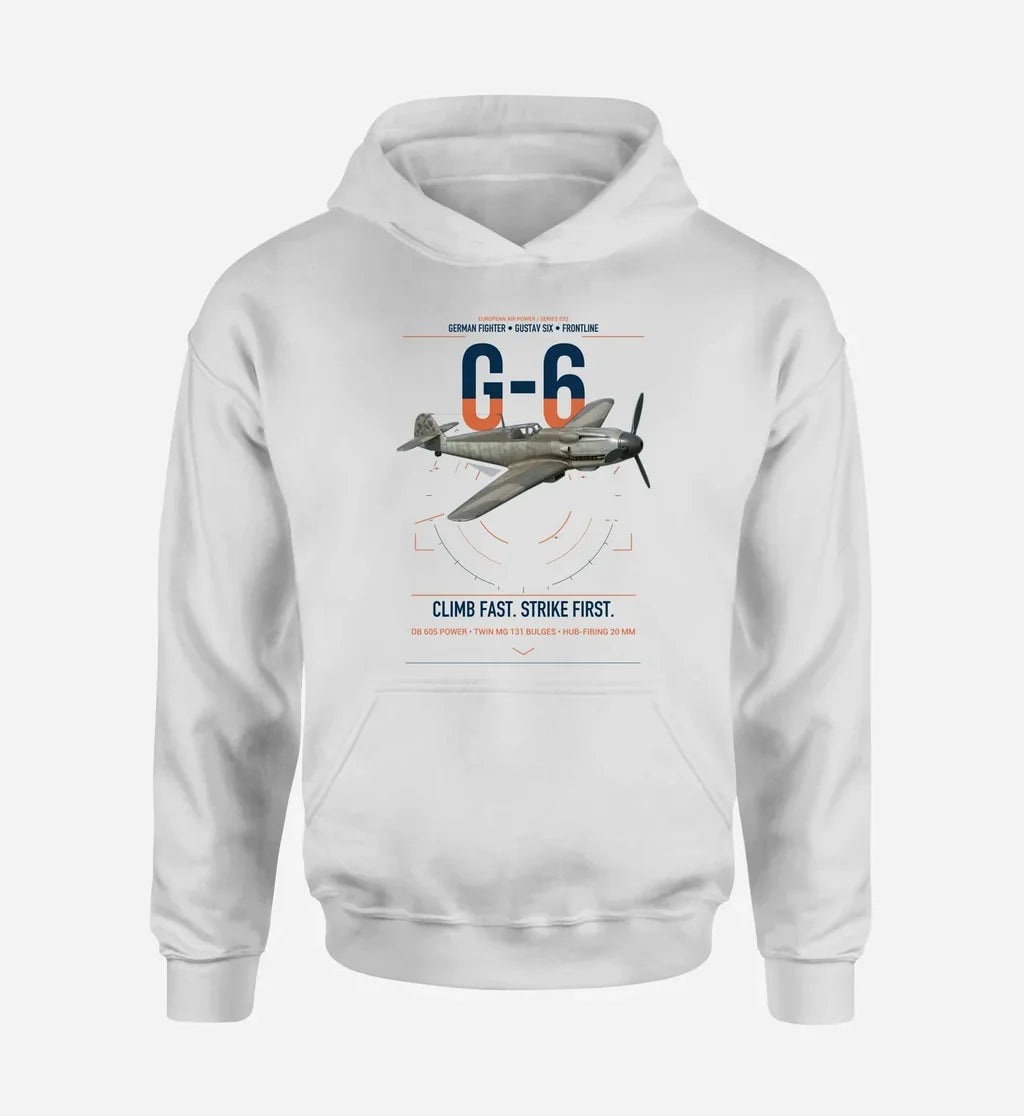 Messerschmitt Bf 109G-6 design on white double-side hoodie, single-side print