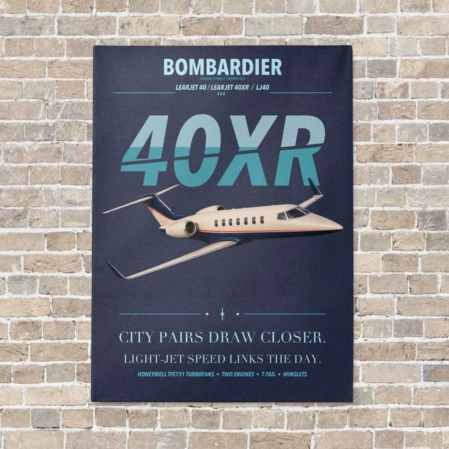 Bombardier Learjet 40XR vertical canvas print - no frame - navy blue background